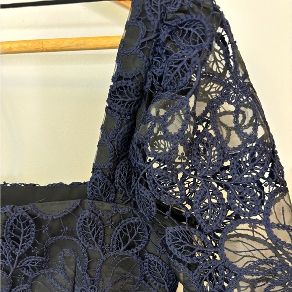 Monique Lhuillier Blue Crochet Lace Organza Long Sleeve Mini Dress - Picture 5 of 11